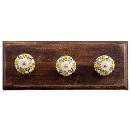 Green Leaf Floral Ceramic Wooden Hooks